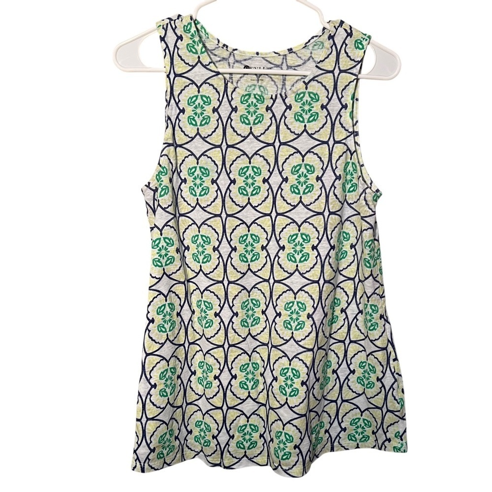 Stylus Women's Size Medium Tank Top White Neon Purple Geometric Floral Linen